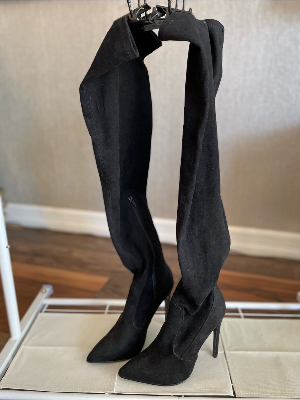 Relaxed Fit Over-the-Knee Stiletto Boots | Retail $780 | Black Suede | Sz 7.5’
